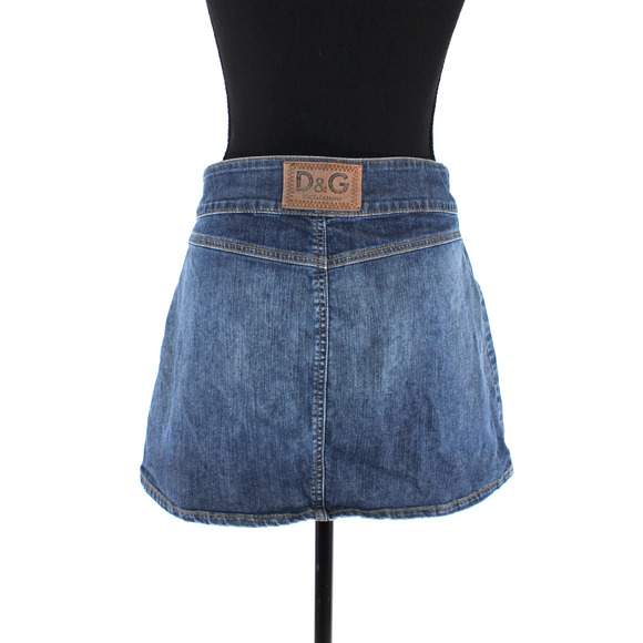 Dolce & Gabbana Blue Denim A-Line Mini Skirt 28 Flap Button D&G Logo Pocket - Picture 5 of 7